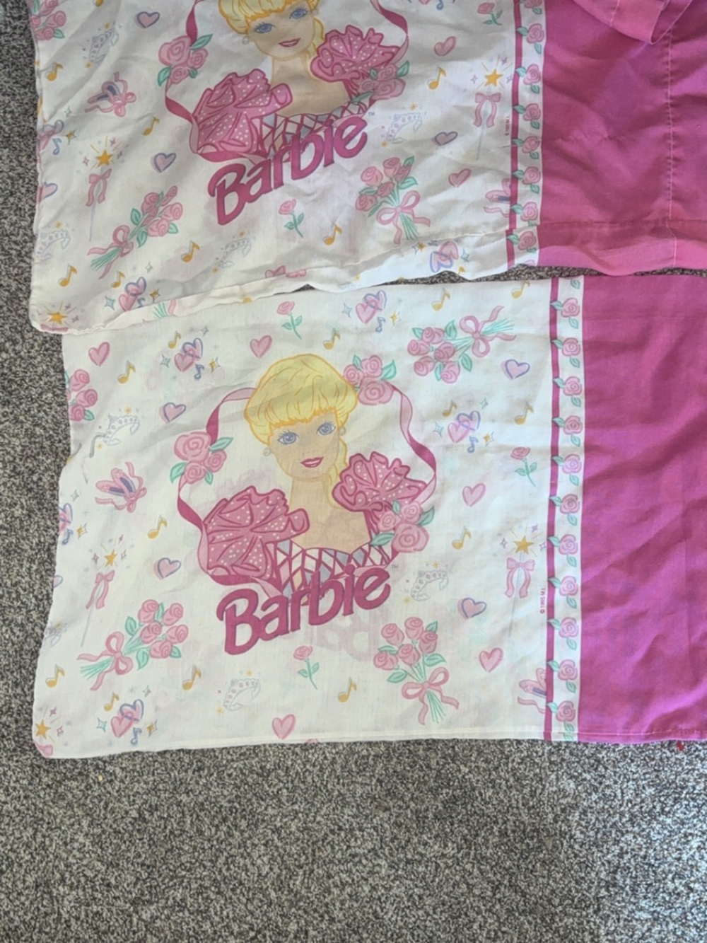 Barbie Pink and White Floral Pillowcases with Vintage Portrait (set of 2)